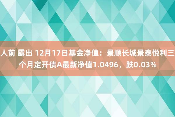 人前 露出 12月17日基金净值：景顺长城景泰悦利三个月定开债A最新净值1.0496，跌0.03%