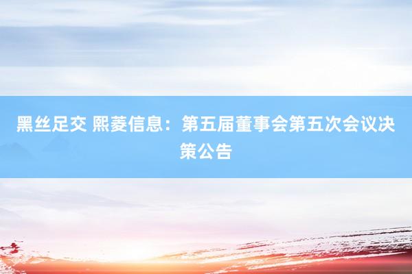 黑丝足交 熙菱信息：第五届董事会第五次会议决策公告