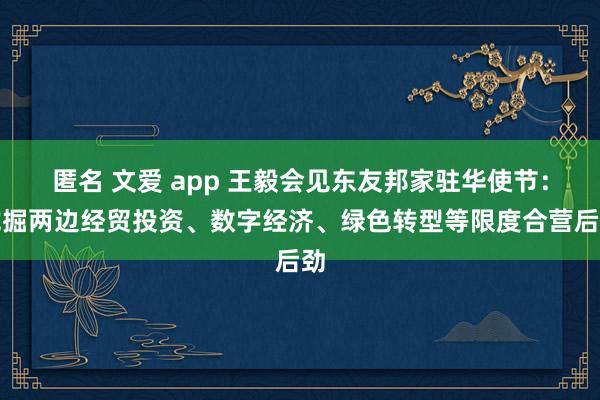 匿名 文爱 app 王毅会见东友邦家驻华使节：挖掘两边经贸投资、数字经济、绿色转型等限度合营后劲