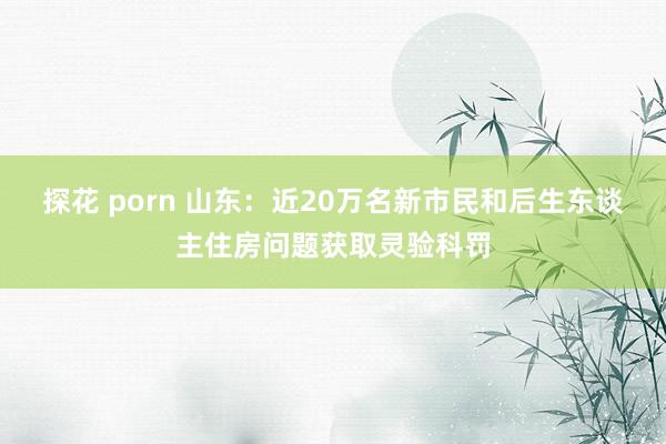 探花 porn 山东：近20万名新市民和后生东谈主住房问题获取灵验科罚